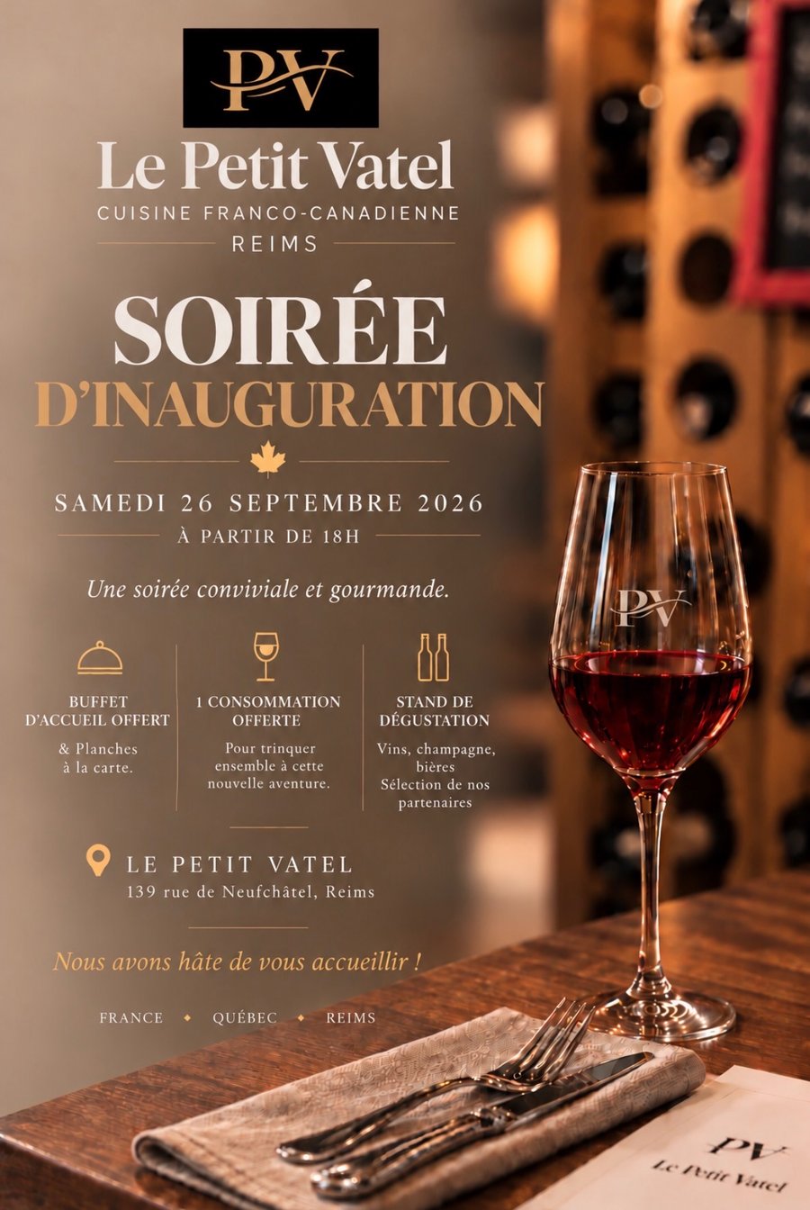 Soirée d'inauguration du Petit Vatel, samedi 26 septembre 2026 à partir de 18h — buffet d'accueil offert, une consommation offerte, stand de dégustation
